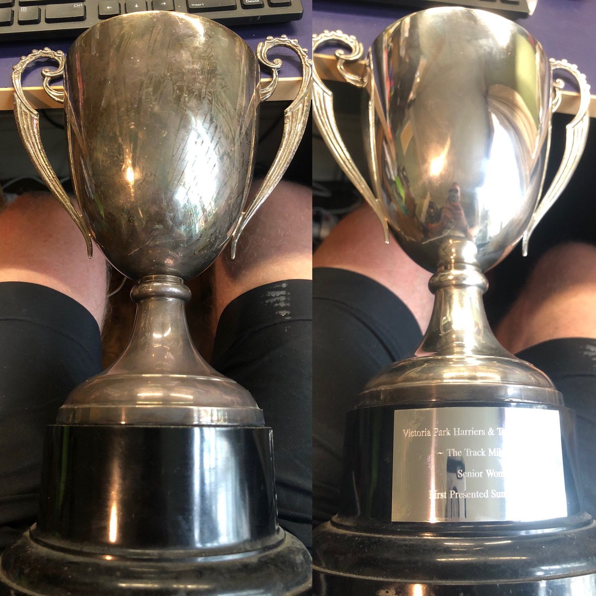 simoit's tweet image. Preparing the trophies for tonight’s @vphthac Track Mile, first run in the 1930s and last held over 20 years ago. A few old stars on the men’s trophy @NewboldRj 🤓 I’m pleased we’ve finally got a women’s trophy in place as well