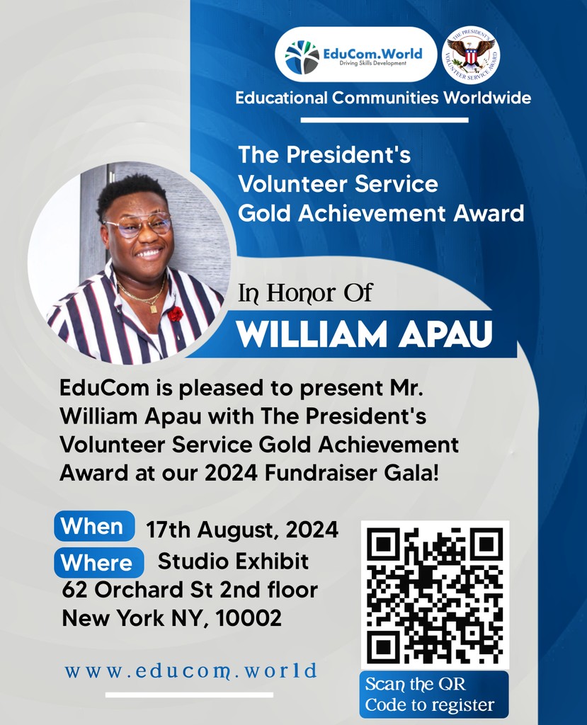 educomworld's tweet photo. Join us in celebrating William Apau at the 2nd Annual NYC EduCom Fundraiser Gala on August 17, 2024! 
Tickets: $70, all proceeds to the cause. 
RSVP by June 30! 
Buy tickets: https://t.co/zikeuAaDeh 
#EduComGala2024 #CelebratingWilliamApau https://t.co/qbKU5sPqhJ