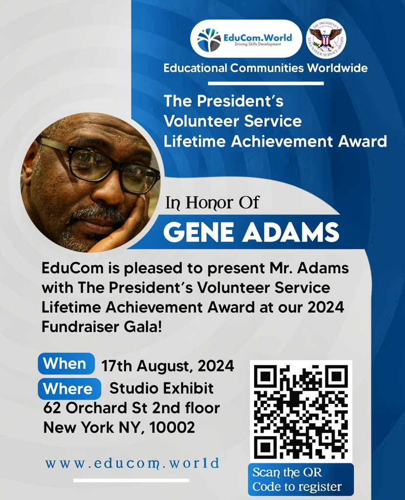educomworld's tweet photo. Join us in honoring Gene Adams at the 2nd Annual NYC EduCom Fundraiser Gala on August 17, 2024! 

Tickets: $70, all proceeds to the cause. 
RSVP by June 30! 
Buy tickets: https://t.co/zikeuAaDeh 
#EduComGala2024 #CelebratingGeneAdams https://t.co/hT5GSItMsF
