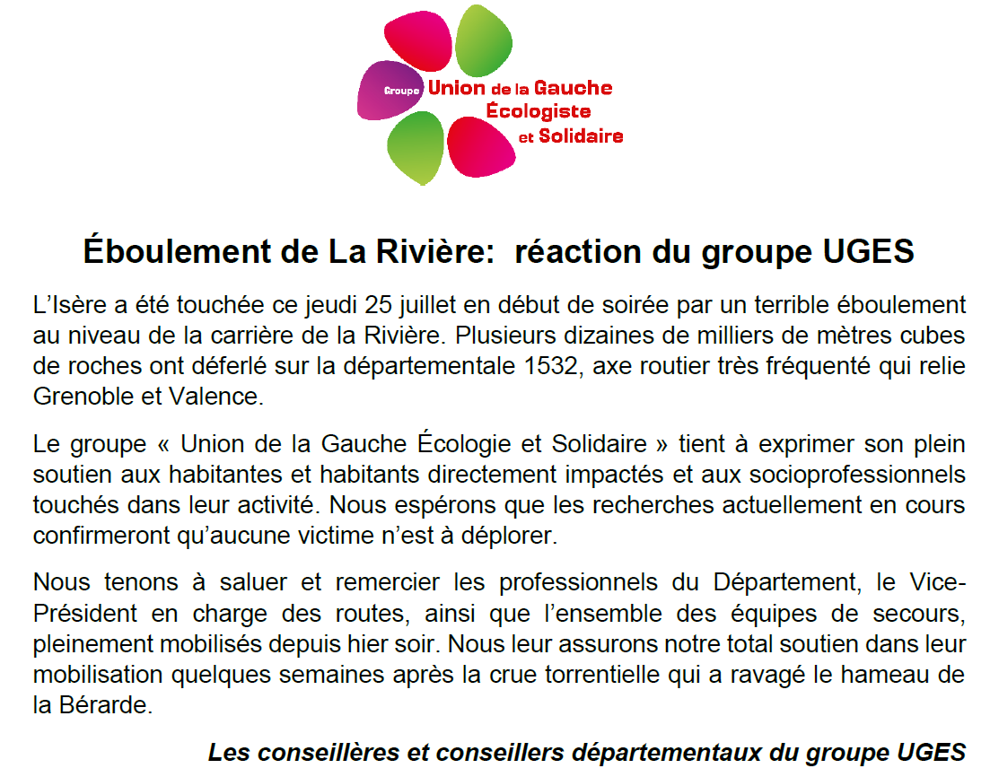 GroupeUGES38's tweet photo. Retrouvez la réaction de notre groupe suite au terrible éboulement qui s'est produit à La Rivière en Isère ⤵️ https://t.co/AvBZw2itjf