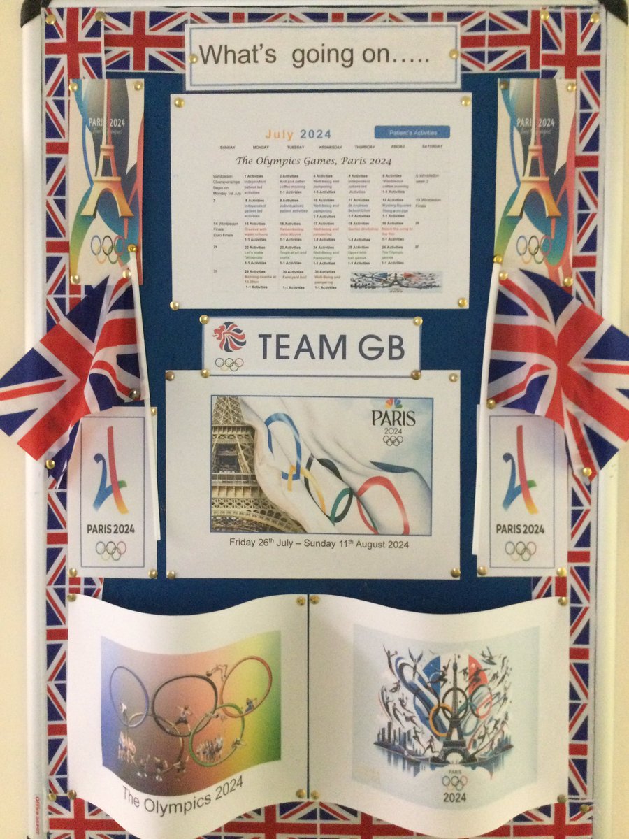 BurnhamWard's tweet photo. Today patients enjoyed a BOSH opening ceremony of The Olympics with an Olympic torch alongside Chariots of Fire music. This was followed by a wake and shake with pom poms to Hello World the song of the Olympics!@SomersetFT @NormaCoombes #goteamGB https://t.co/WONDbHtaXC