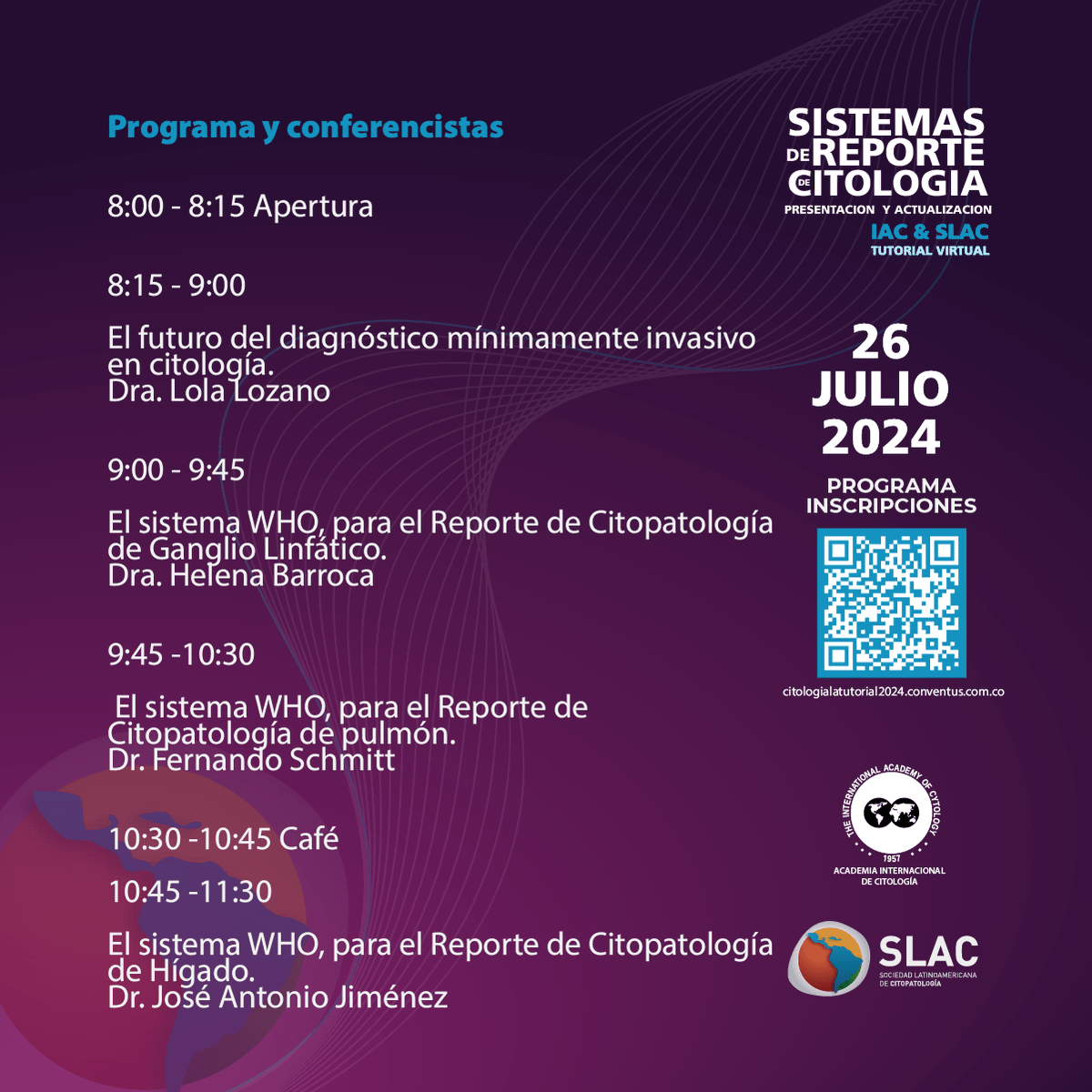 IACytology's tweet photo. Aquí tenéis todos el programa adicional de la #TutorialVirtual que tendrá lugar esta mañana hasta las 11:30 UTC-5 hora de Colombia #cytopath https://t.co/ruNY3PeKh7 https://t.co/FBDV9fplYr