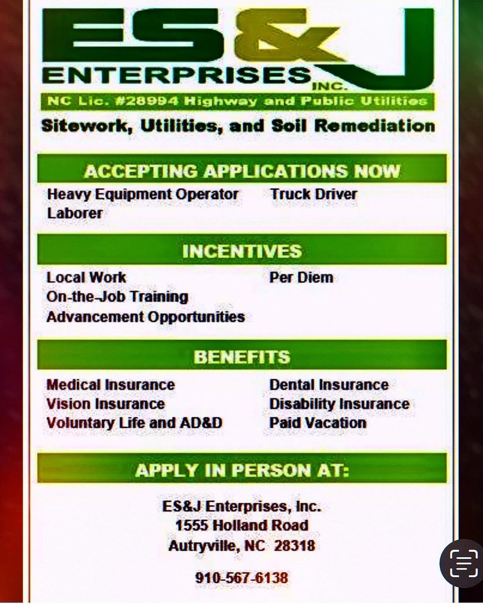 SandraCCarrollW's tweet photo. Hiring Laborers, Equipment Operators, apply in person or call for an appointment… https://t.co/kPkByrJtP0