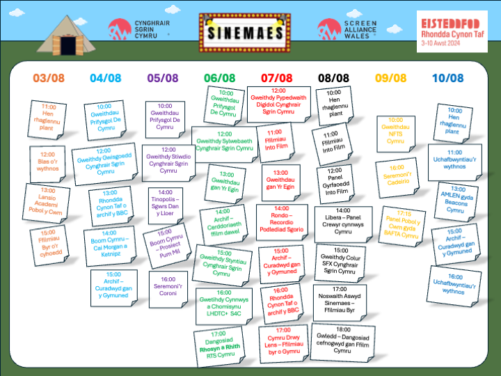 ScreenAllianceW's tweet photo. Gwybodaeth am wythnos gyfan #Sinemaes 2024 yn @Eisteddfod Pontypridd  isod👇

Information about the whole week at Sinemaes 2024 at @Eisteddfod_eng in Pontypridd below 👇 https://t.co/5w2Xnjfex4