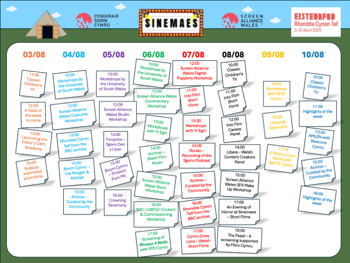 ScreenAllianceW's tweet photo. Gwybodaeth am wythnos gyfan #Sinemaes 2024 yn @Eisteddfod Pontypridd  isod👇

Information about the whole week at Sinemaes 2024 at @Eisteddfod_eng in Pontypridd below 👇 https://t.co/5w2Xnjfex4