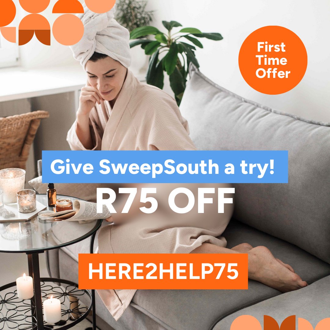 SweepSouthSA's tweet photo. Who has time for cleaning when weekend plans are calling? ๐ Get R75 OFF your first SweepSouth booking when you use the code HERE2HELP75 ๐
Click the link and leave the cleaning to the pros โก https://t.co/ut52jc3iSp
#SweepSouth #FirstTimeOffer #homecleaning #giveitatry https://t.co/1a75mS3Ldw