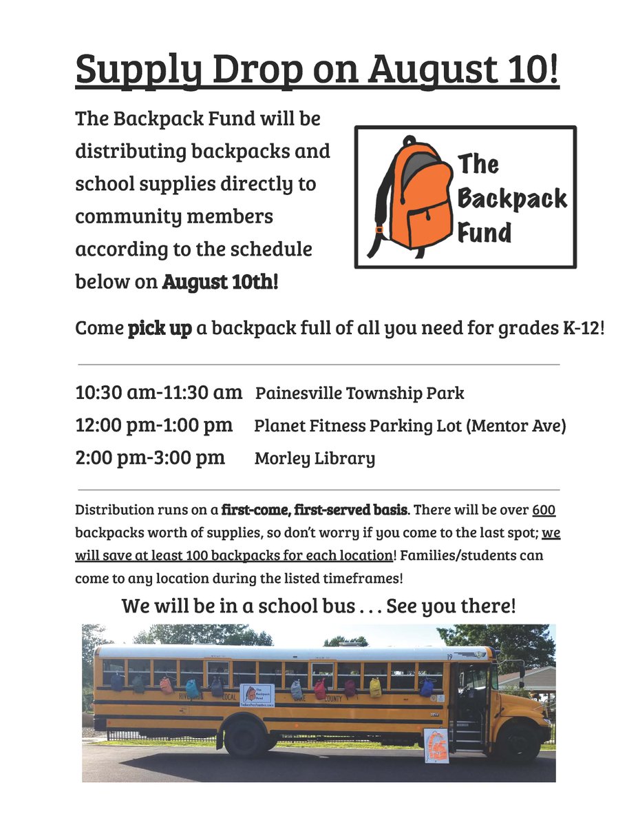 RLSD_Beavers's tweet photo. We are once again partnering with @thebackpackfund on Saturday, August 10 to distribute book bags and school supplies to those in need. 

Check out the flyer for more information. 

#WeAreRiverside https://t.co/l3YPHtXgSM