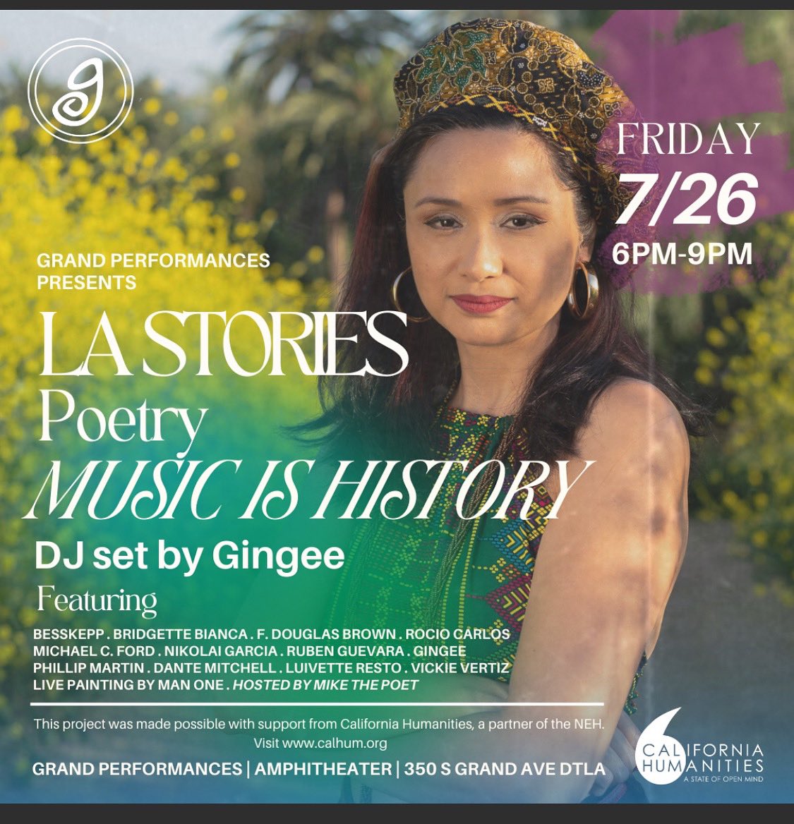 MikethePoeTLA's tweet photo. Tonight I am hosting at @GrandPerfs 
A poetry night “Music is History.”
Our DJ is @gingeeworld.  Inspired by Questlove’s book, this night is an explores the history of LA music from jazz on Central to the punk scene of the 70s&amp; 80s, to Laurel Canyon &amp; homegrown Latinx acts. https://t.co/WIkKt3gCOp