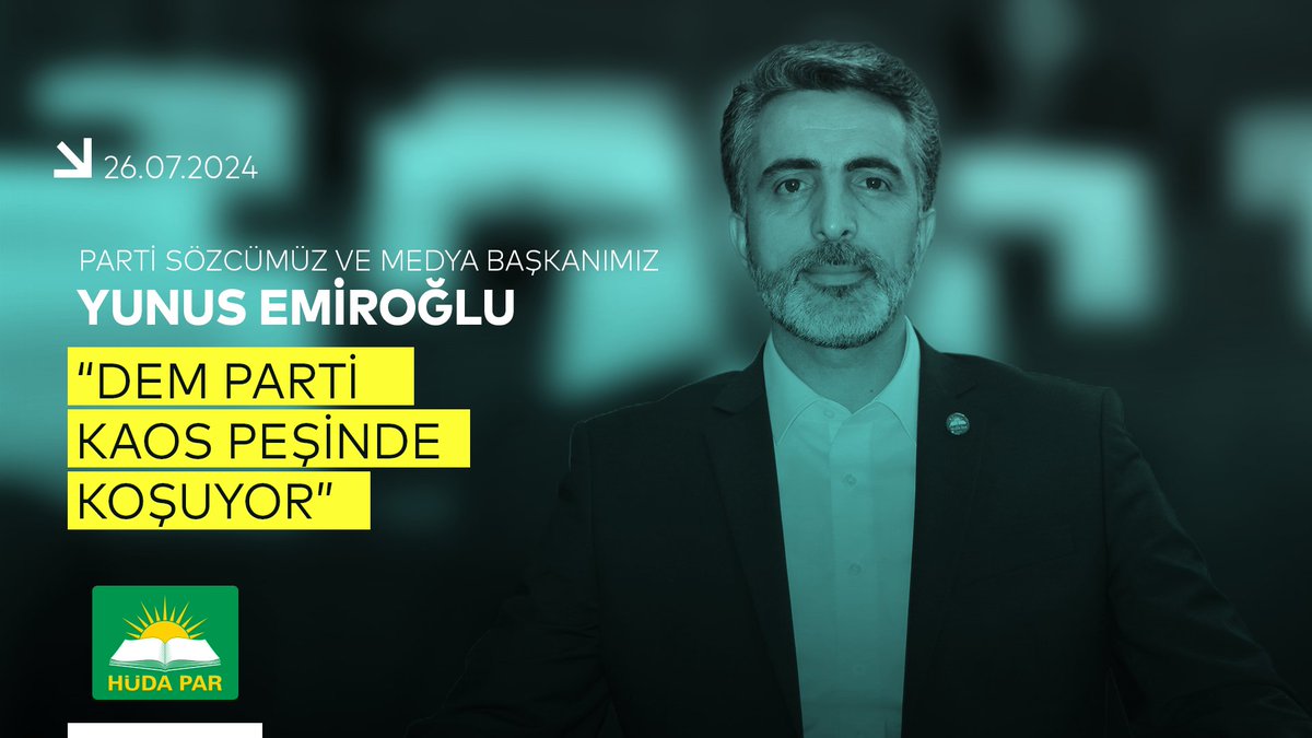 HurDavaPartisi's tweet photo. “DEM Parti kaos peşinde koşuyor!”

DEM Parti’nin Diyarbakır’da son zamanlarda yeni bir kaos denemesi yaptığına dikkatleri çeken Parti Sözcümüz Sayın Yunus Emiroğlu, “Şunu unutmayın, milletin çocuklarını birbirine kırdırmanıza asla müsaade etmeyeceğiz” dedi.

▶️https://t.co/LphWeTTZVr