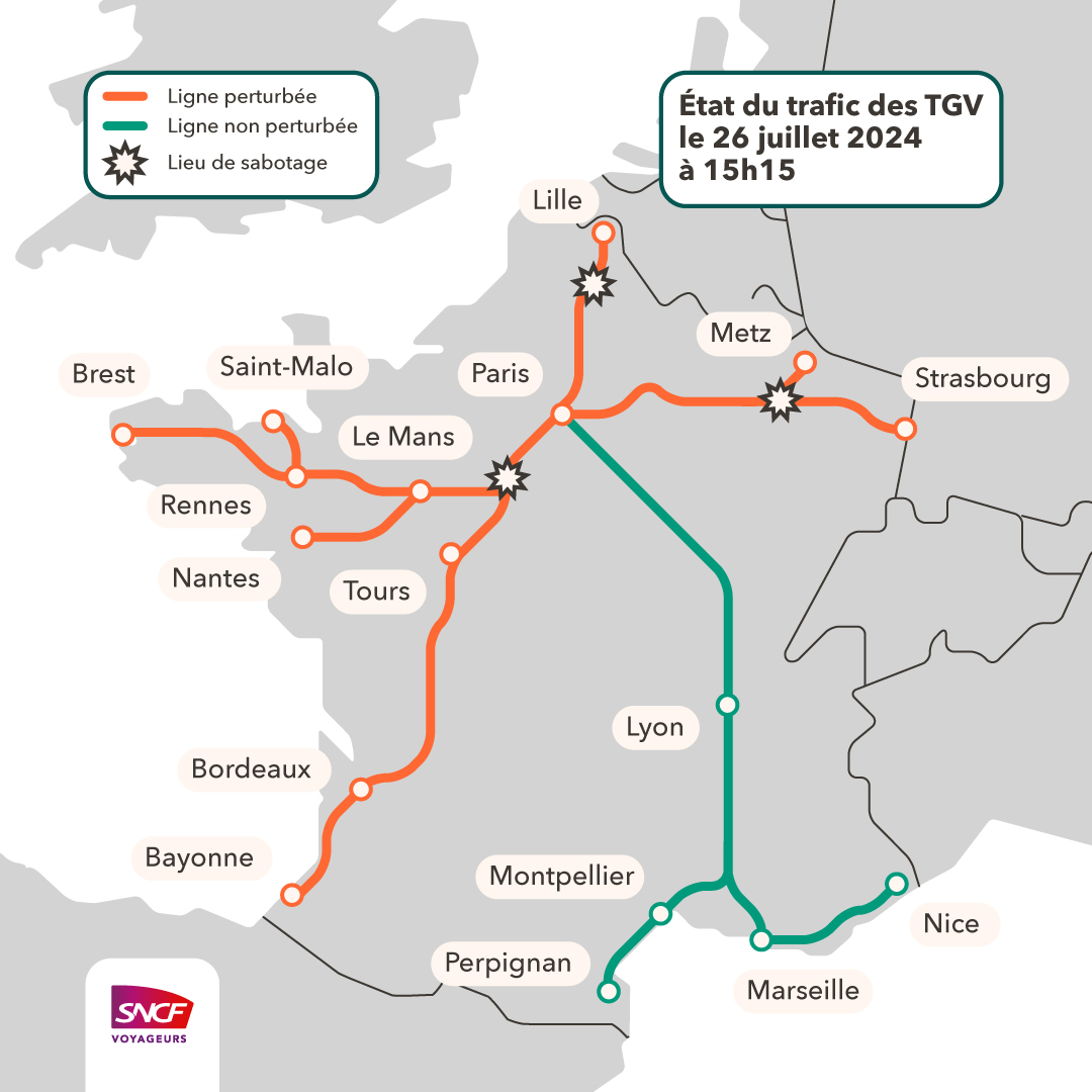 SNCF Voyageurs (@sncfvoyageurs) on Twitter photo ℹ️ Les équipes de <a href="/SNCFReseau/">SNCF Réseau</a> se sont massivement mobilisées depuis ce matin. Elles ont procédé à des réparations d’urgence permettant une reprise partielle et très progressive des circulations depuis 13h.
➡️ Sur la ligne Atlantique, un train sur trois circule en direction de la ℹ️ Les équipes de <a href="/SNCFReseau/">SNCF Réseau</a> se sont massivement mobilisées depuis ce matin. Elles ont procédé à des réparations d’urgence permettant une reprise partielle et très progressive des circulations depuis 13h.
➡️ Sur la ligne Atlantique, un train sur trois circule en direction de la