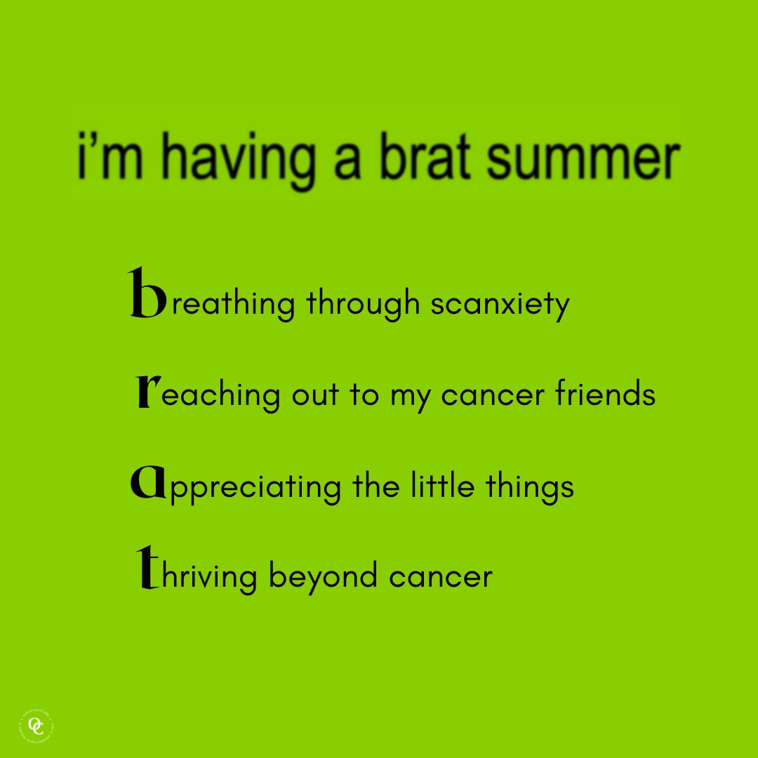 OncoveryCare's tweet image. We hear it&apos;s a brat summer... what cancer survivorship-isms would you include in yours?