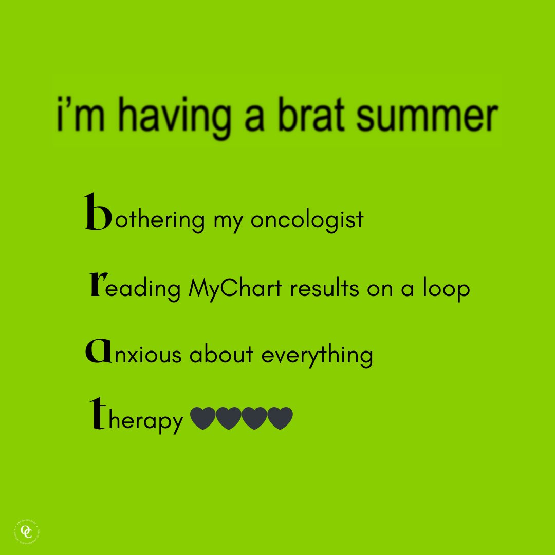 OncoveryCare's tweet image. We hear it&apos;s a brat summer... what cancer survivorship-isms would you include in yours?
