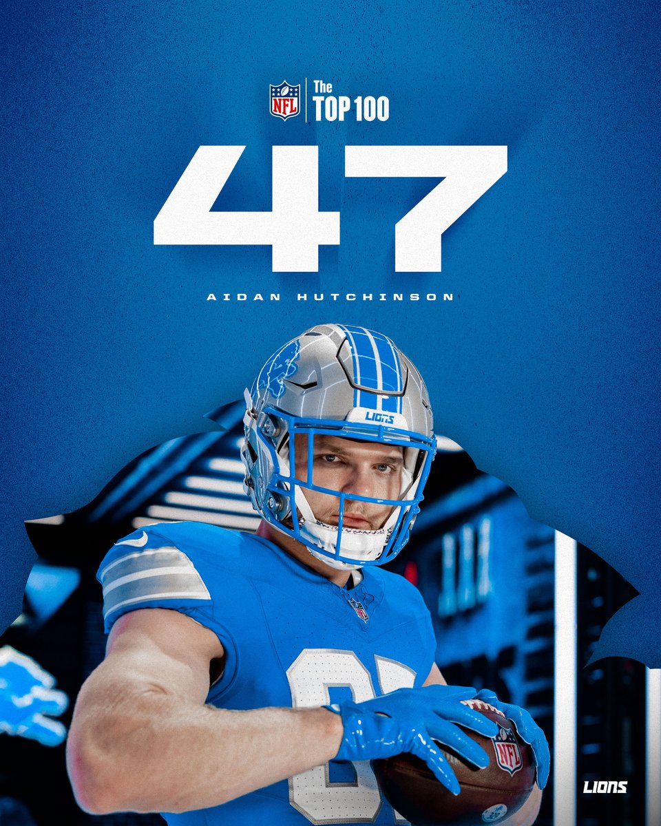 Lions's tweet photo. I know QBs hate to see him coming.

@aidanhutch97 lands at No. 47 on #NFLTop100! https://t.co/9jNcFs9x5K