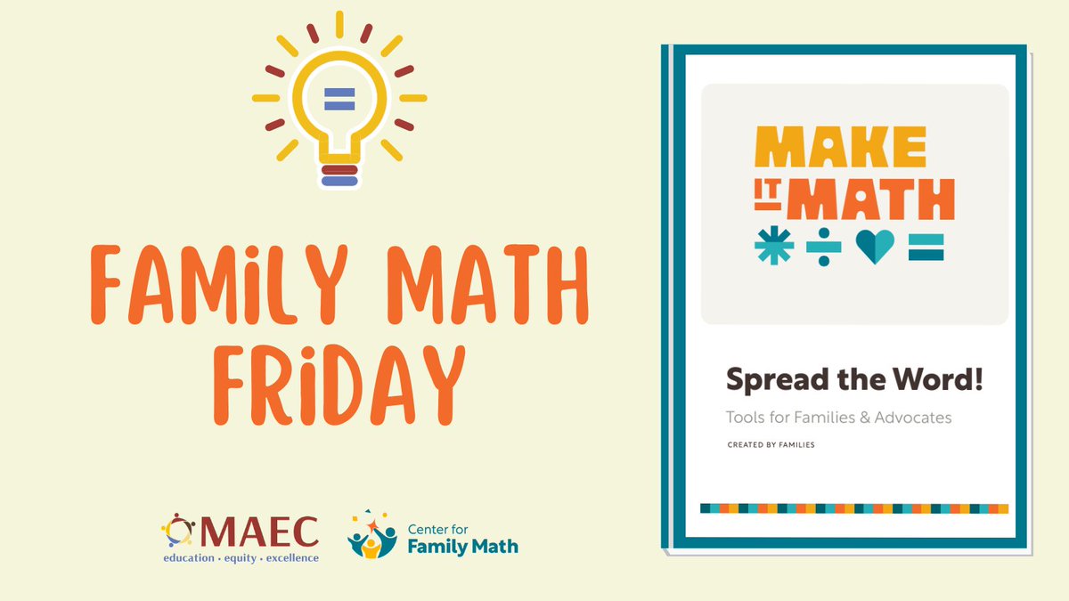 "Math is fun and important! 🎉 The Make it Math Advocacy Toolkit from <a href="/CenterforFM/">Center for Family Math</a> helps you spread the word about Family Math. Learn why early math skills matter and how you can make a difference. #FamilyMathFriday
bit.ly/3WzQzLd
