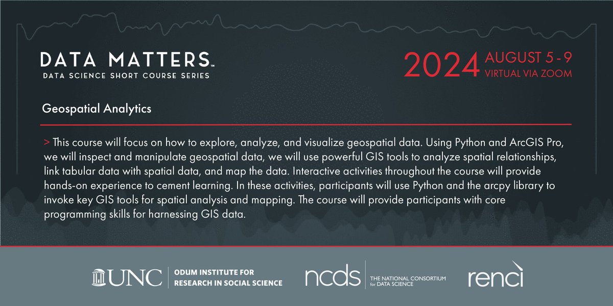 TheNCDS's tweet photo. Want to develop core #programming skills and use #Python + #ArcGISPro to harness #GISdata? Register now for #DataMatters course "#GeospatialAnalytics." #datascience #dataanalytics #analytics #spatialdata #geospatialdata #mapping #locationintelligence #ML

https://t.co/eEFkcZ2VvZ https://t.co/aznGNt1xXA
