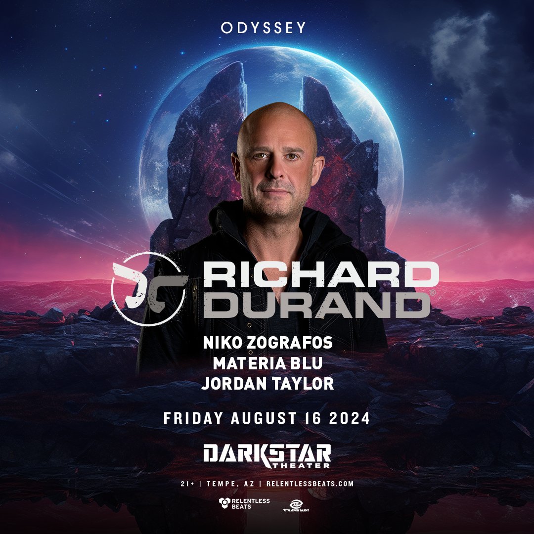 RelentlessBeats's tweet photo. Headed on a journey through sound as @NikoZografos @MateriaBlu &amp; @JordanTaylorPro join @richard_durand on August 16 at Darkstar! https://t.co/AIlcKmgabz