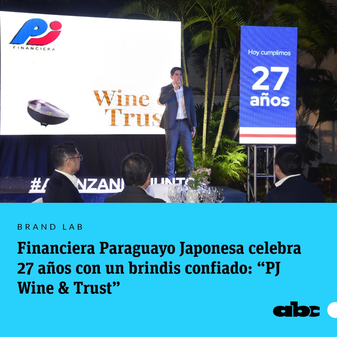 ABCDigital's tweet photo. #BrandLab| La financiera Paraguayo Japonesa cumple 27 años y lo conmemoró con un evento denominado "PJ Wine & Trust".
🔸 Más detalles en la siguiente nota.
⭕ Canal de WhatsApp: https://t.co/zcjWhsOMQ8
Leé más en: https://t.co/MDTImONbbO https://t.co/8HzQnUSCMF