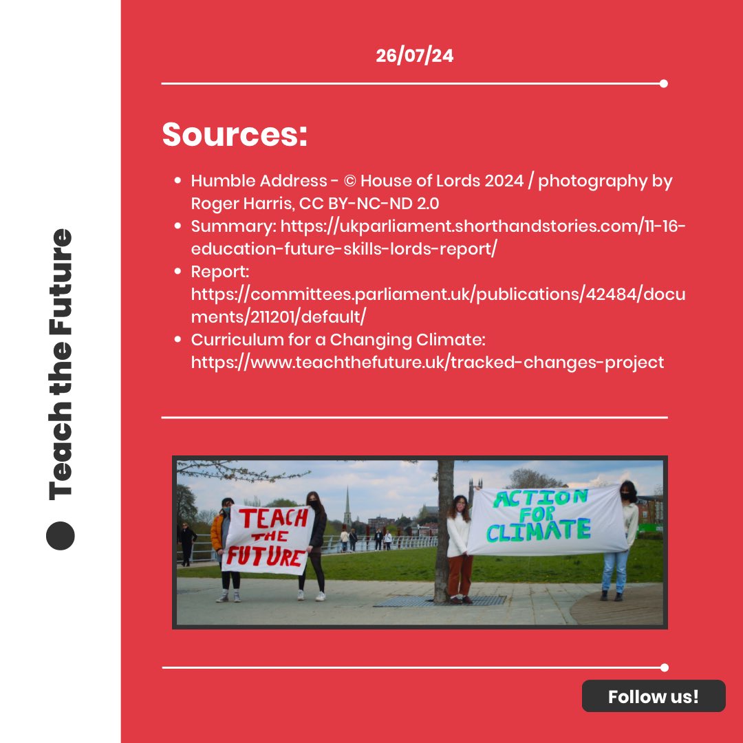 A report calling for integrated climate education and referencing our Curriculum for a Changing Climate was debated in the House of Lords today!

Let’s hope that Professor Francis’ team on the education review take notice of the youth call to implement climate education!