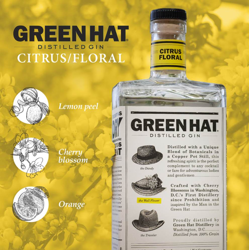 Find the award-winning Green Hat Citrus/Floral Gin near you at greenhatgin.com/findgreenhat.