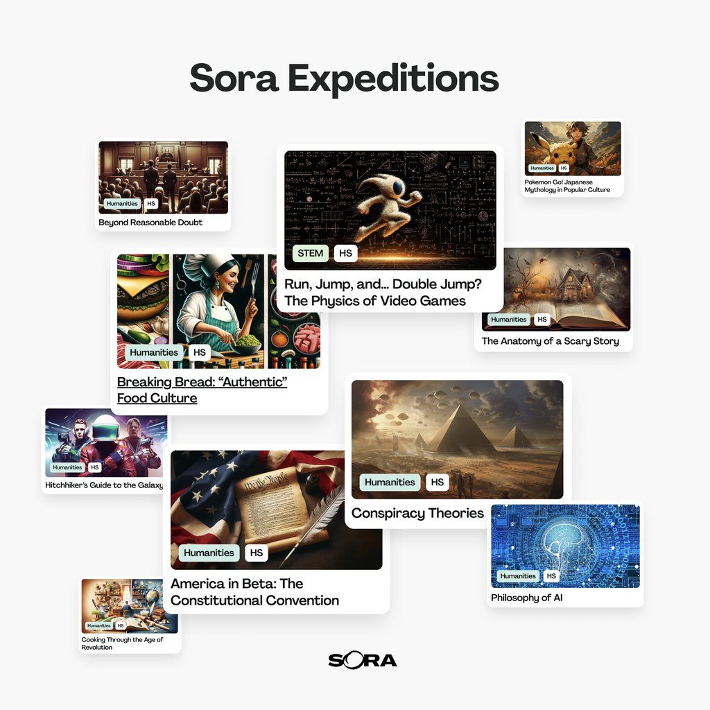 💡 At Sora, students engage in live, project-based, and expert-led learning experiences called Expeditions. There are over 400 to choose from where students create projects responding to real-world questions and problems. 

✨ Visit Expedition Library: soraschools.com/experiences