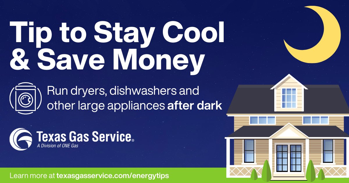 Stay cool and save energy this summer! 🌙 Run dryers, dishwashers and other large appliances after dark. #EnergySaving #SummerTips