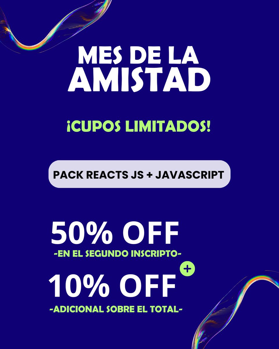 nicsantech's tweet photo. ¡Mes de la amistad en #NicsanTech!🎉
Aprender entre amigos, es mejor😉
¡No se lo pueden perder!🚀
-PROMOCIÓN VÁLIDA HASTA EL 2/09-
¡CONTACTATE CON NOSOTROS! 👇🏻👇🏻
https://t.co/kkgflOjeiI
#DíaDelAmigo #Promoción #NicsanTech #Cursos #ReactJS #javascript #aprendizajeactivo https://t.co/9BVqq1JqUt
