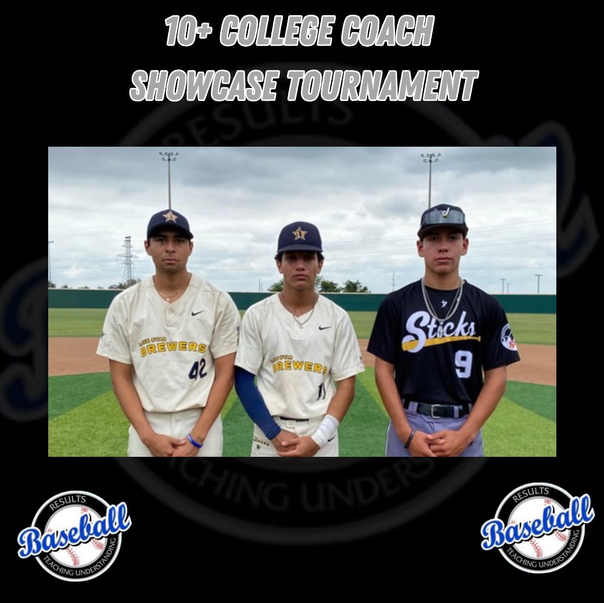 RBTournaments.com
10+ College Coach Showcase Tournament

Lone Star Brewers
🆚
Albuquerque Sticks

PoG: Isaiah Ramirez 2 IP, 2 K, 0 H, 0 BB
Nathan Fuentes 2-3, 2 R, 2 SB
Jacob Vasquez 4 IP, 5 K

⚾️ 10+ College Coaches Attending and Meeting with ALL Teams ⚾️

#RBTournaments