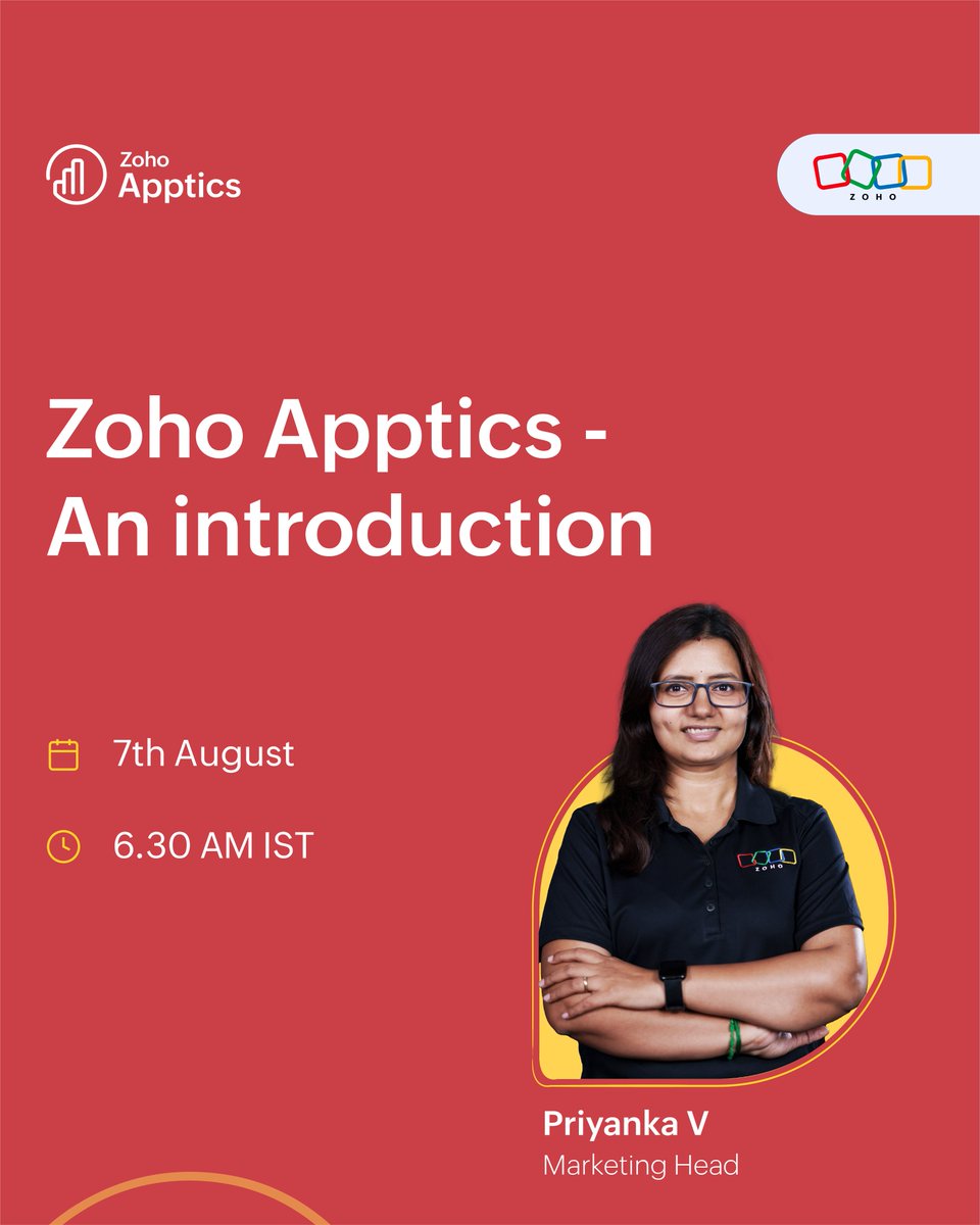 ZohoApptics's tweet image. 📣 Upcoming #WebinarAlert
We have an introductory session on Zoho Apptics, exclusively for the ANZ region. Mark your calendars!
🗓 Date - August 7th, 2024
🔗 Register now - meet.zoho.com/xvpUOaDuJ5
#appanalytics #iosdevelopers #androiddevelopers #flutterdevelopers #webinars