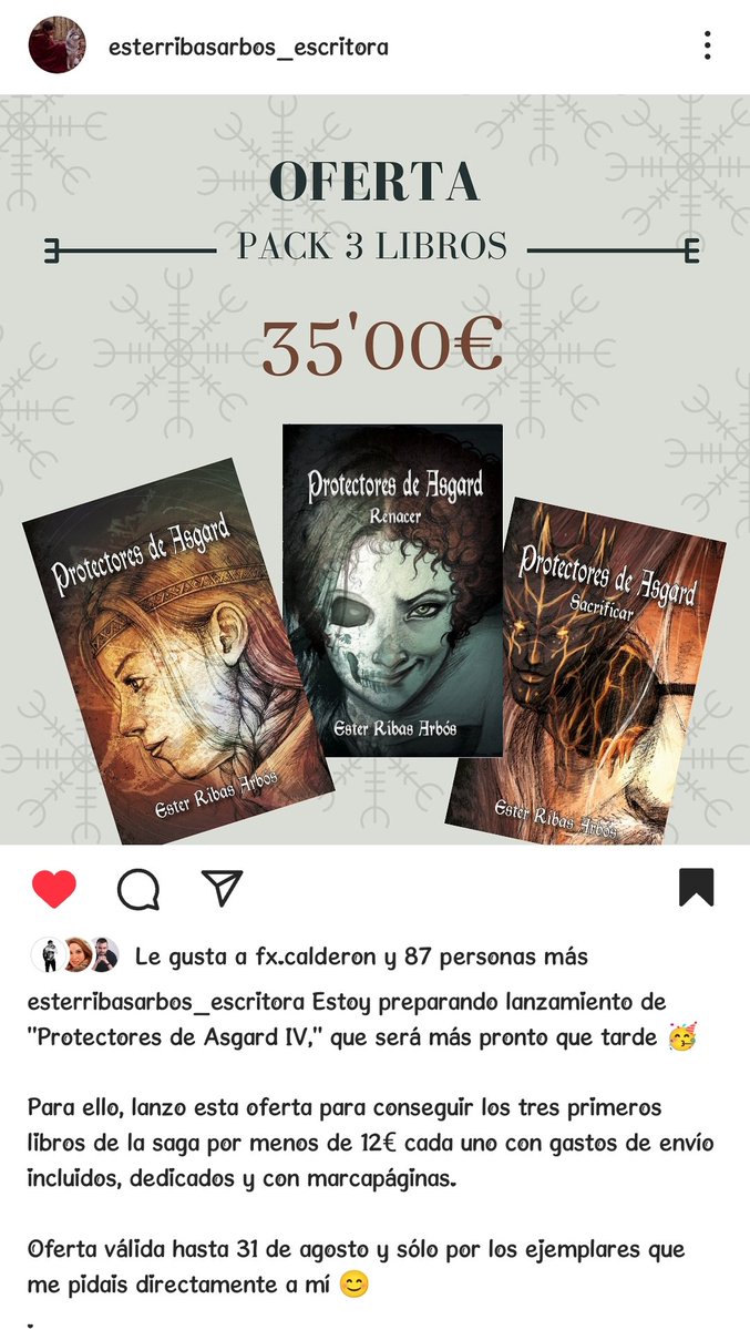 #Oferta de los  📚 3 libros por 35€ pidiéndolo directamente a la autora <a href="/eribasescritora/">Ester Ribas</a> Ester Ribas Arbós
Con gastos de envío incluido dentro de España, dedicados y con marca páginas.
📍Oferta válida hasta el 31 de Agosto