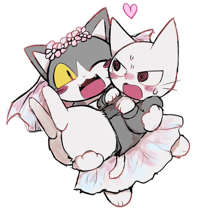 絡みもコラボもしてない猫2匹のイチャイチャ絵をずっと描いてる俺十分闇深絵師だろ 