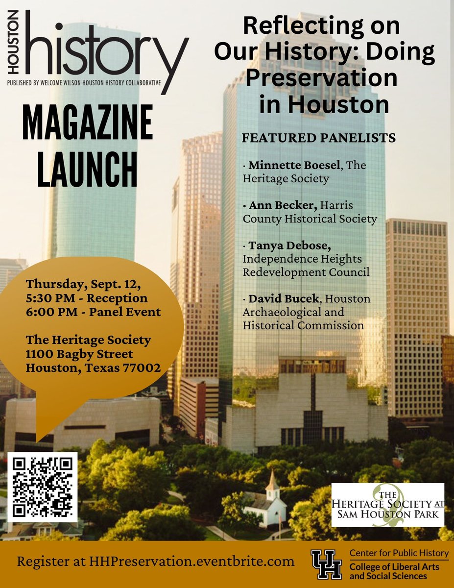 Save the date! 09.12! “Out with the old in with new” – not anymore! Come celebrate the newest issue of Houston History magazine and hear how Houstonians are preserving their past!
Read more!
eventbrite.com/e/houston-hist…
#preservation #Houston #htown
