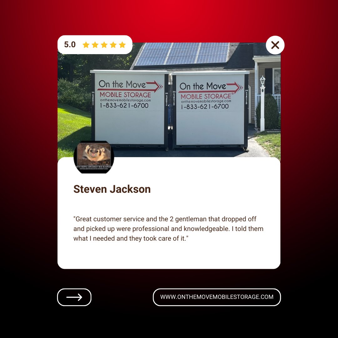 Thank you, Steven, for your kind words! We're delighted to hear about your positive experience with our team. Remember, On The Move Mobile Storage is here for all your storage needs too! Whether you're moving or just need extra space, we've got you covered.