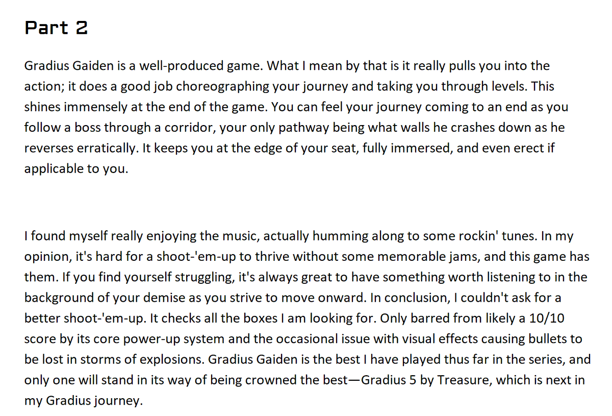 Highlight, and summary are available for Gradius Gaiden. Not sure what we will be up to tonight, but likely some Mario Golf: Toadstool Tour vs some Jabronis in chat. Beyond that though...I am not sure. Tune in to find out, and hey, have a good weekend, eh? twitch.tv/videos/2207987…