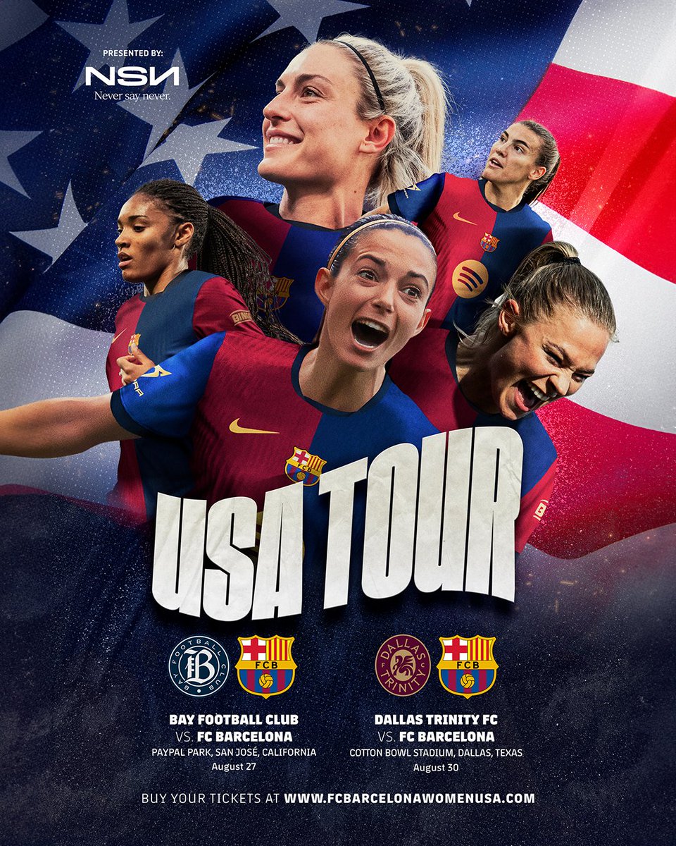 We're excited to announce that we have organized the <a href="/FCBfemeni/">FC Barcelona Femení</a> preseason tour. And it will be none other than in the United States! 🇺🇸

Against <a href="/wearebayfc/">Bay Football Club</a> and <a href="/dallastrinityfc/">Dallas Trinity FC</a>, the 'blaugrana' team will give it their all!

💙❤️ Find more info here: fcbarcelonawomenusa.com