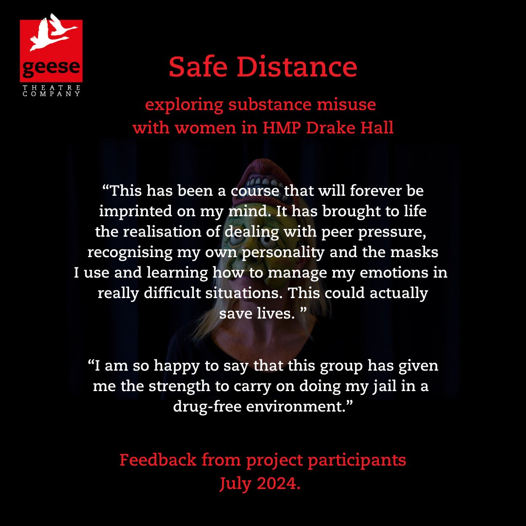 GeeseTheatre's tweet photo. We've had a busy couple of weeks here at Geese with  projects being delivered all over the country. Our prison work has taken us to Leeds, Wealstun, Oakwood, and Drake Hall in the last few days.  In the latter we delivered Safe Distance, and received some great feedback: https://t.co/bbBODU4WwZ