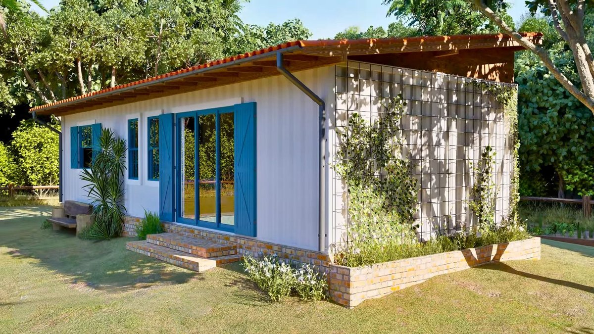 ContainerHacker's tweet photo. Discover a charming farmhouse crafted from shipping containers, blending traditional aesthetics with modern sustainability and innovation. https://t.co/S5KkxKVsbH