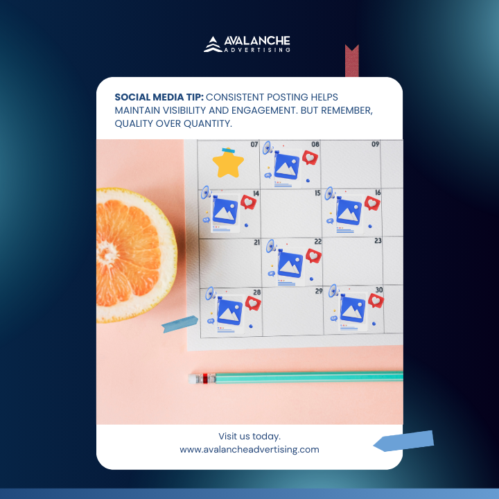 avalancheads's tweet photo. Social Media Tip: Consistent posting helps maintain visibility and engagement. But remember, quality over quantity. 

#EdTechTuesday #SocialMediaTip https://t.co/OBqvzoYrG0