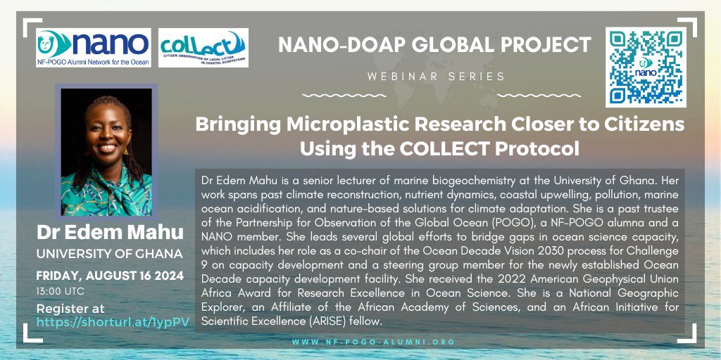 POGO (@pogo_ocean) on Twitter photo Join us for the 23rd #NANOWebinar entitled "Bringing Microplastic Research Closer to Citizens Using the #COLLECT Protocol". The webinar will be presented by Dr Edem Mahu (PhD), <a href="/COLLECT_Ocean/">COLLECT_CoastalLitter</a> co-PI, on 16 August. mailchi.mp/0f0a531d7141/n…
#citizenscience #plasticpollution Join us for the 23rd #NANOWebinar entitled "Bringing Microplastic Research Closer to Citizens Using the #COLLECT Protocol". The webinar will be presented by Dr Edem Mahu (PhD), <a href="/COLLECT_Ocean/">COLLECT_CoastalLitter</a> co-PI, on 16 August. mailchi.mp/0f0a531d7141/n…
#citizenscience #plasticpollution