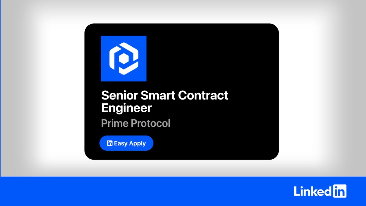 Prime Protocol is hiring - Round 2! 📢

We are searching for a Senior Smart Contract Engineer.

Read through the job description and apply here: linkedin.com/jobs/view/3985…