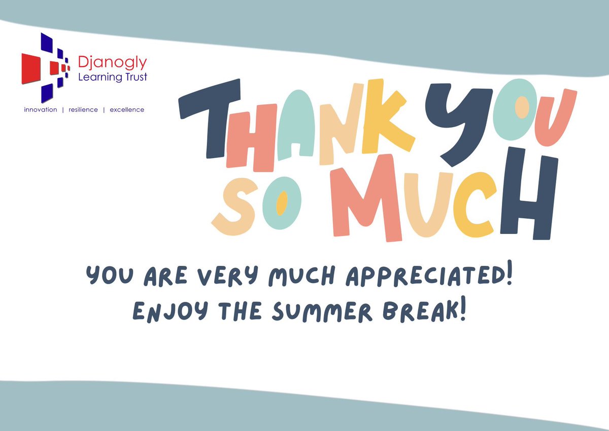 DjanoglyT's tweet photo. Thank you to all our staff, families and communities for joining us through another great year at DLT. We hope you’ve all made memories to last a lifetime. For now, we wish you all a restful and happy summer break #schoolsout #weareDjanogly https://t.co/rYKhcGoDIl