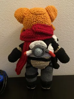 Mathamagicia's tweet photo. Been working on some more complex crochet projects recently!  Namely, I've been writing patterns and crocheting the pc from @CavernLore's metroidvania, Clutch, as well as my friend @Tossed_Fish's @FF_XIV_EN  character, Rosetta! https://t.co/PumxLT9vyn
