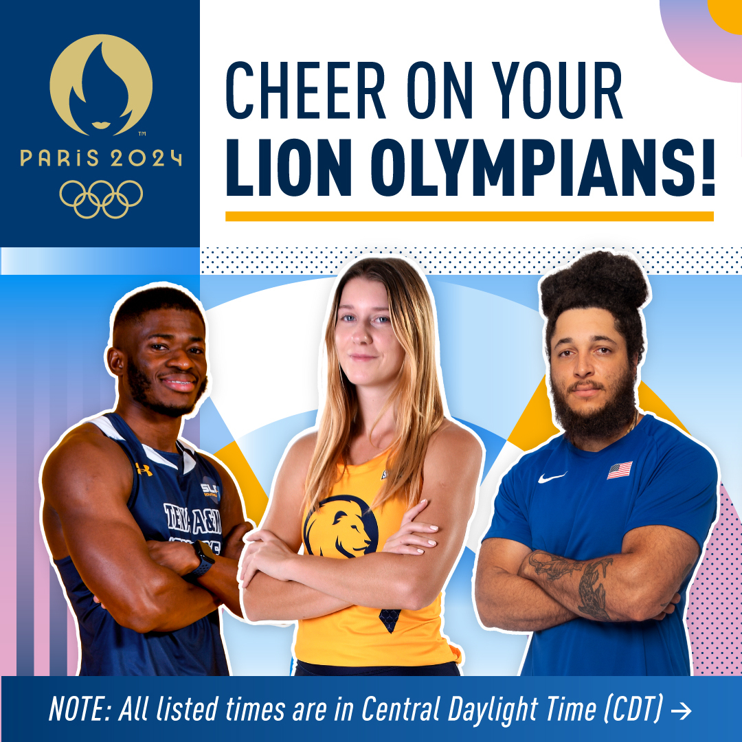 etamuniversity's tweet photo. The #Paris2024 Olympic Games are underway, and 3 #TAMUC Lions will give it their all for their home nations. Check out when they compete below so you can cheer them on to gold! All times in CDT.

Lion fans can catch the action on NBC networks or on the Peacock streaming platform. https://t.co/UjnviOWIrL