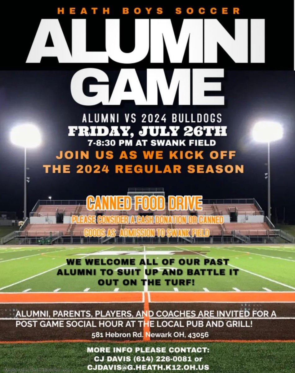 Need Plans Tonight? Come support/play the Heath Mens Soccer Program! Looking for all past Alumni! GO DOGS!⚽️🐾🧡
