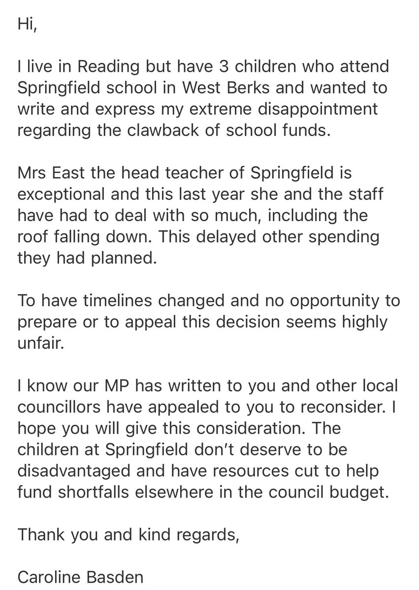 carolinebasden's tweet photo. My email to @WestBerkshire Council… https://t.co/EBixxAdn3d