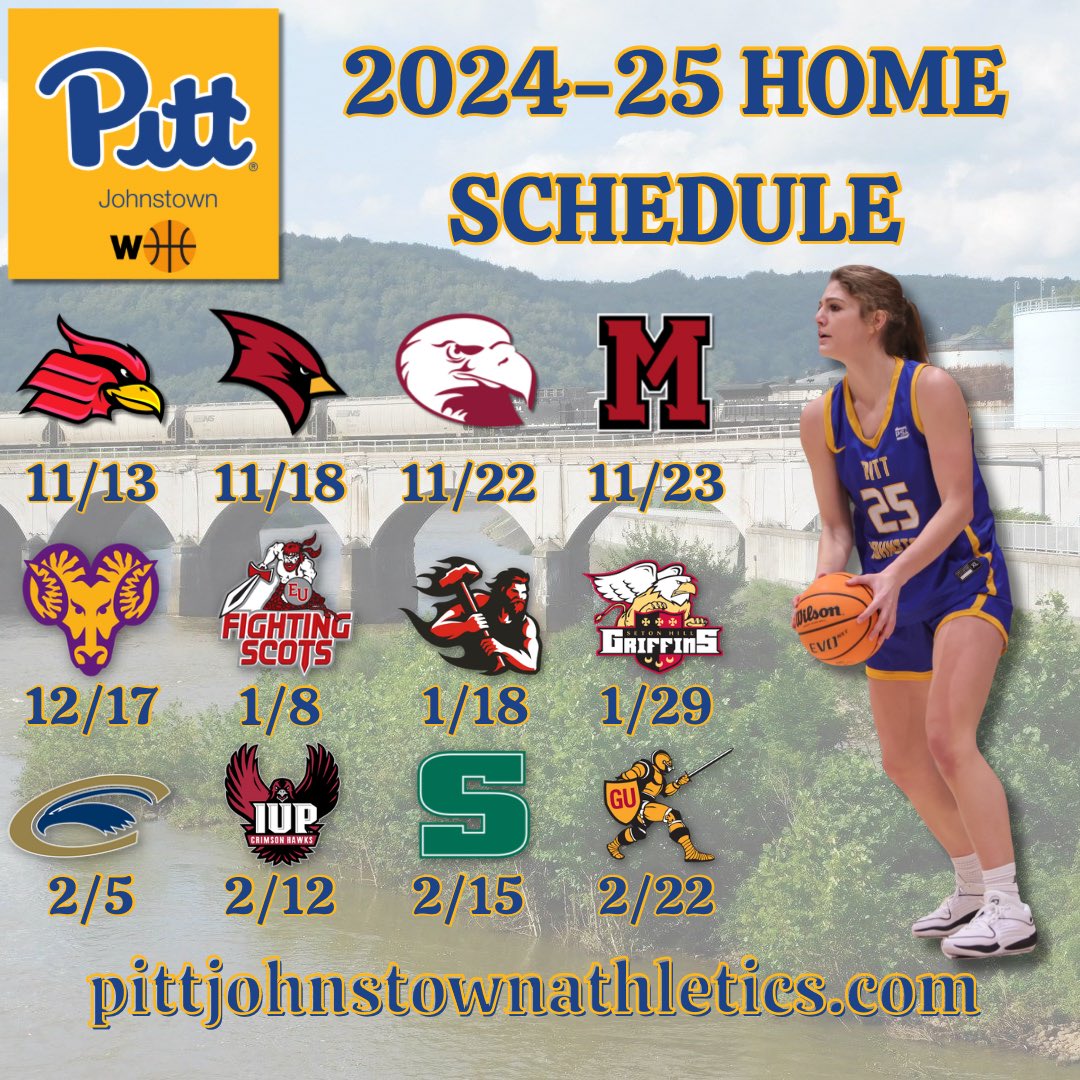 The 2024-25 home schedule is here! The Cats host two non-conference games against Wheeling (Wed. 11/13) and Saginaw Valley State (Mon. 11/18) before PSAC play against Lock Haven (Fri. 11/22).