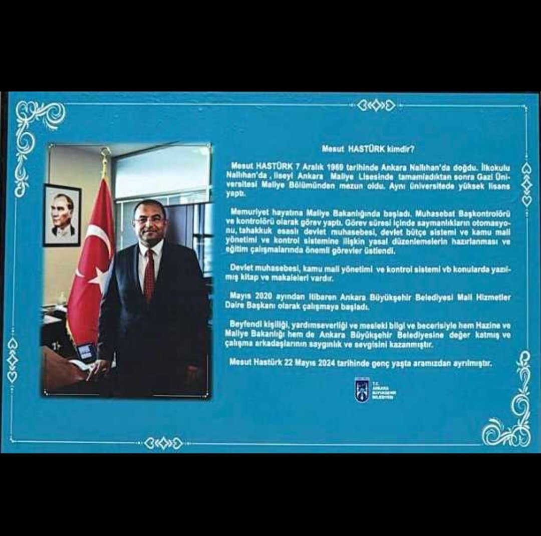 Değerli Daire Başkanımız Mesut Hastürk unutulmamalıdır... Balgat, Dr. Sadık Ahmet caddesinde (Konya Yolu Eski SKM arkasında) adını taşıyacak parkımıza herkesi bekleriz... Sizi hep güzel hatırlayacağız...