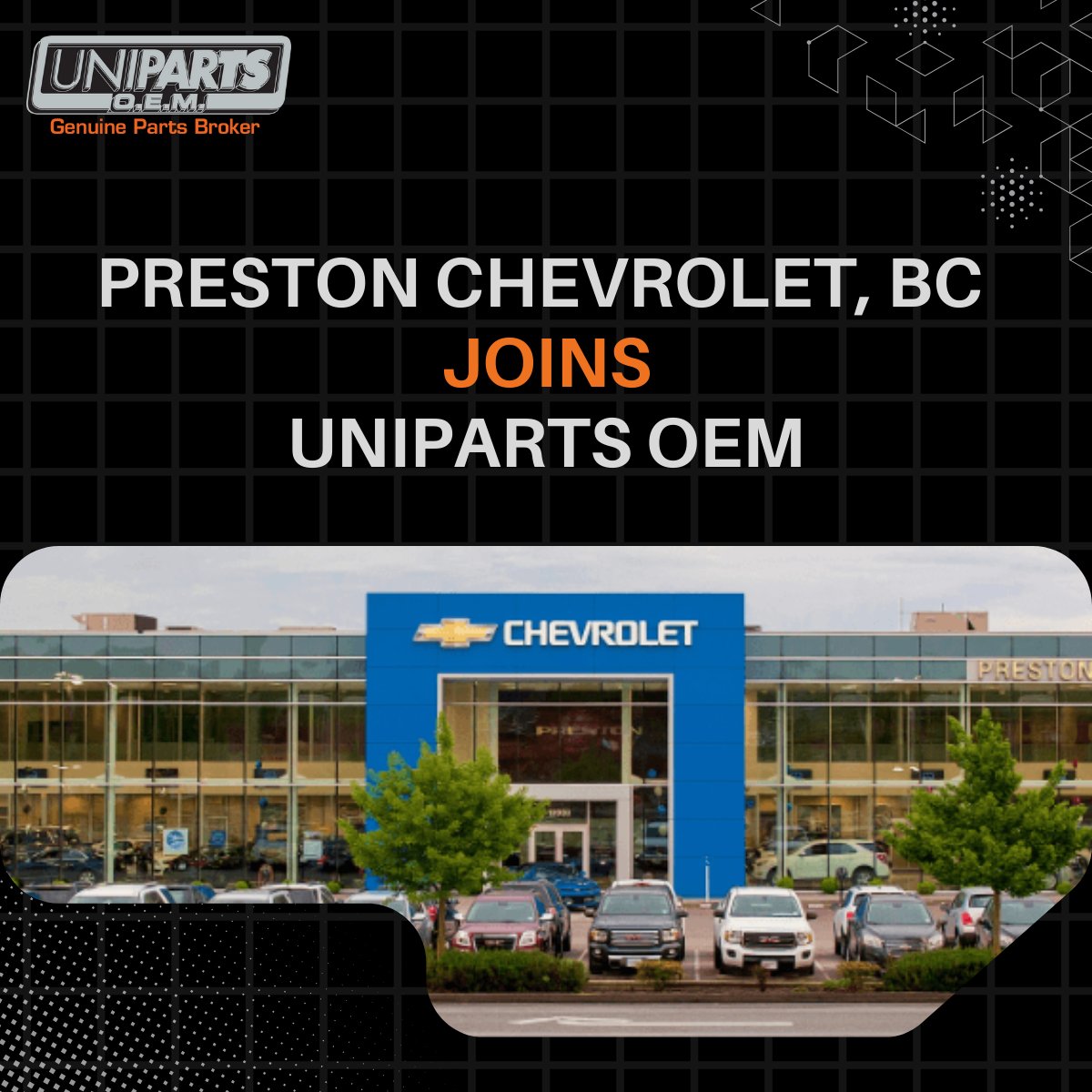 We’re thrilled to welcome Preston Chevrolet, BC, to our trusted network! 🌟 For top-quality OEM parts in BC, connect with Jason Whitbread at #UniPartsOEM. Visit lnkd.in/ePA85eSW for more info. Let's keep your shop running smoothly! #AutoParts #CollisionRepair