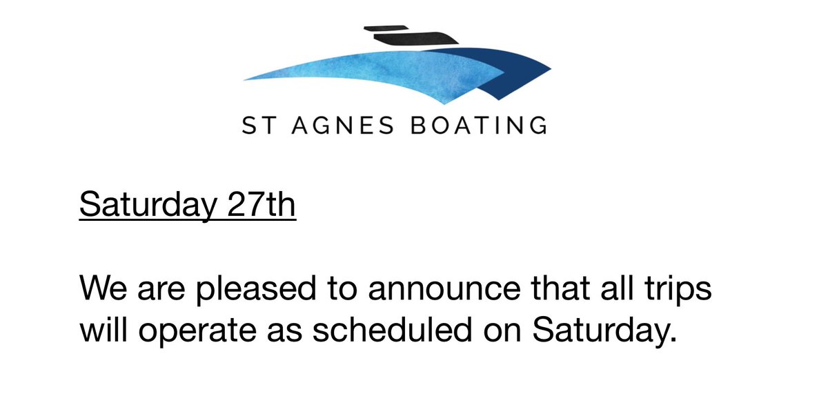 Saturday 27th

We are pleased to announce that all trips will operate as scheduled on Saturday.