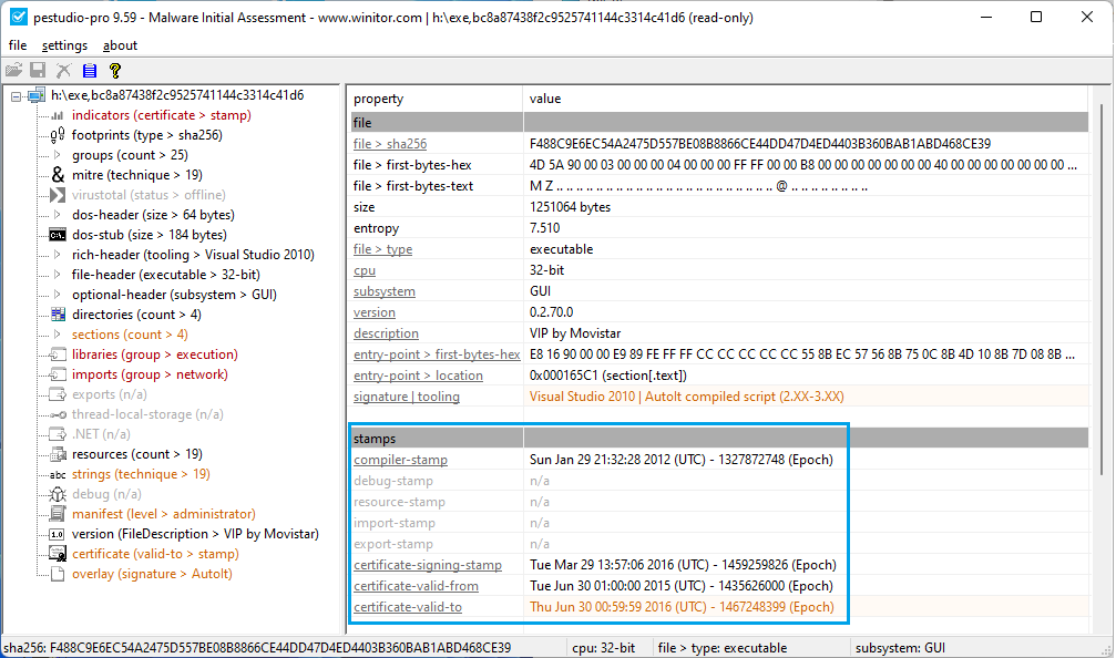 ochsenmeier's tweet image. When the setting selected, #pestudio now shows the stamps in UTC and Epoch. #dfir #malware #infosec