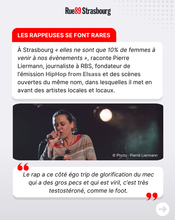 Rue89Strasbourg's tweet photo. À Strasbourg, de plus en plus de femmes se battent pour entrer dans le milieu, très masculin, du rap. Mais dans l’industrie musicale comme sur les scènes ouvertes, le plafond de verre reste difficile à briser.

👉 https://t.co/E6yCbZyExh https://t.co/hA8uQLy0i9